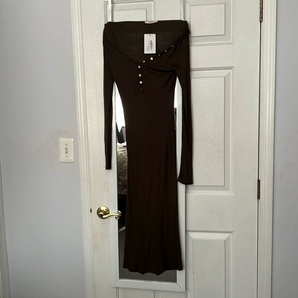 LA MIEL Bodycon Midi Olive Ribbed Long Sleeve Dress Womens Size XSMALL NEW NWT